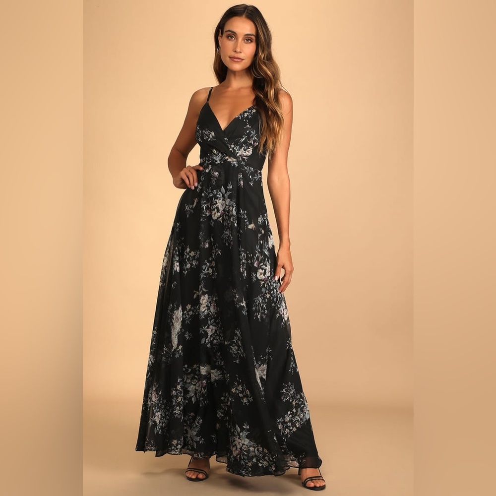 Black Floral Print Maxi Dress